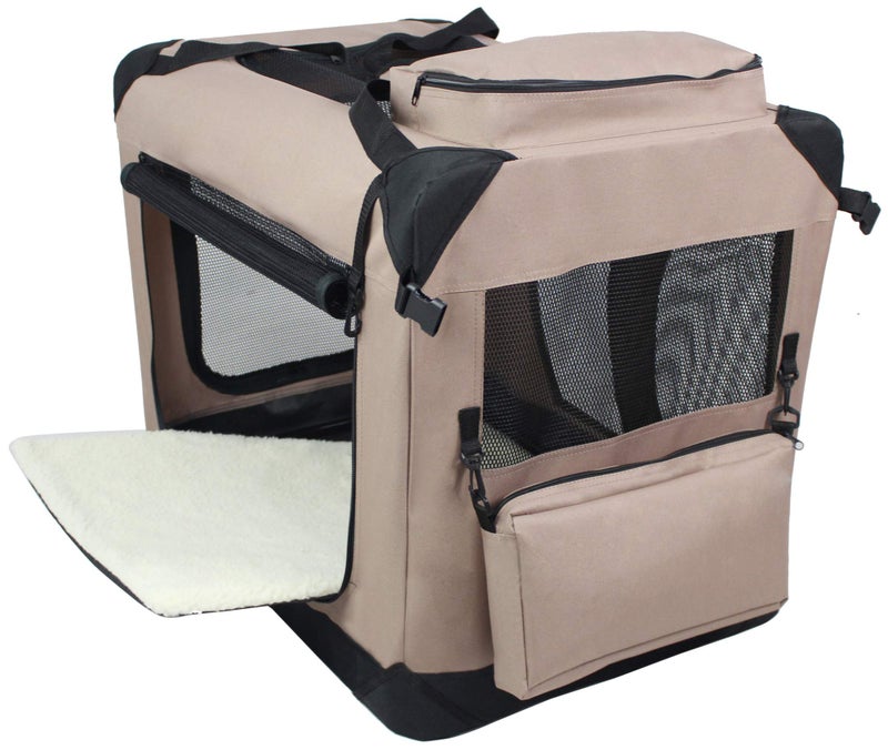 EliteField 3-Door Folding Soft Dog Crate with Carrying Bag and Fleece Bed (2 Year Warranty), Indoor & Outdoor Pet Home (30" L x 21" W x 24" H, Khaki) - Image 2